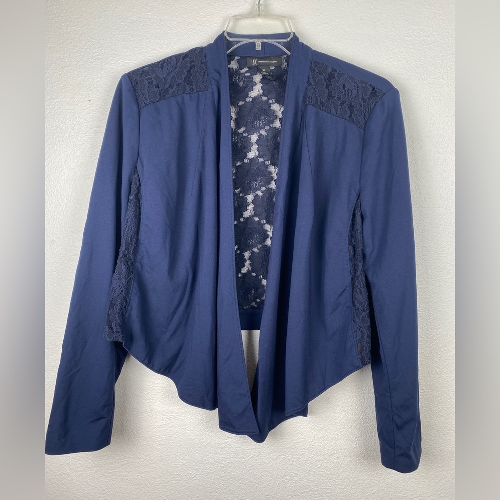 INC International Concepts Navy Open Waterfall Cardigan with Lace Detail XL